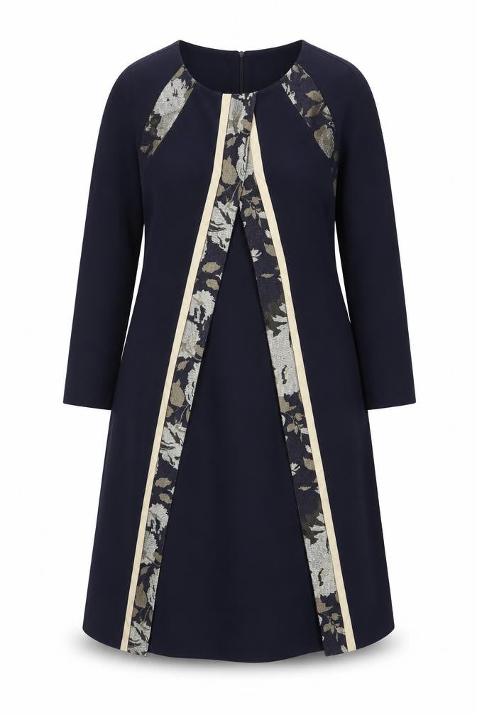Bellenisa Womens Blue  Polyester A-Line  Size 14  Round Neck Zip - Floral Trim