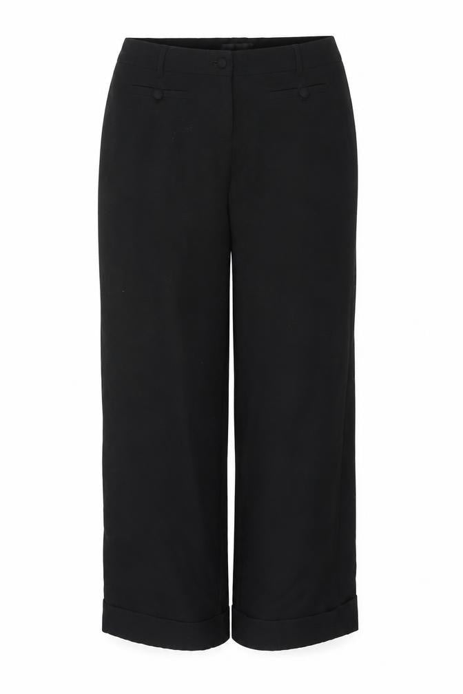 Front view of Papaya women’s black polyester trousers, size UK 14, 28-inch leg regular button