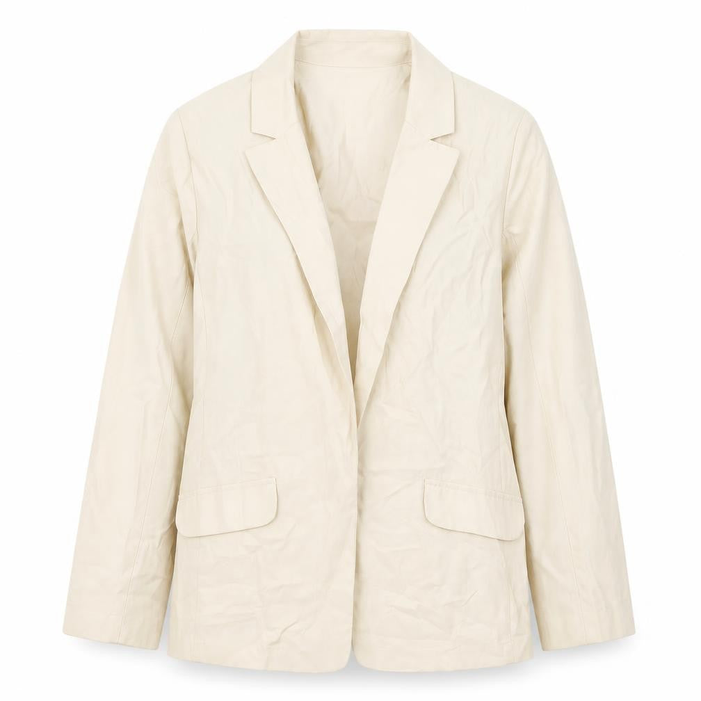 Front view of Primark women’s beige viscose jacket blazer, size UK 8, - open front