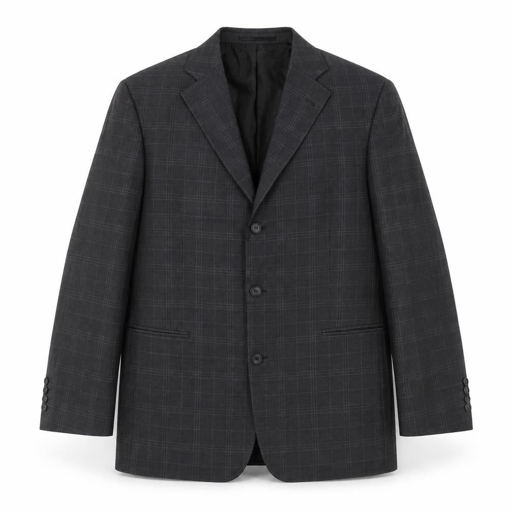 Front view of Taylor & Wright men’s grey striped wool jacket suit jacket, size L
