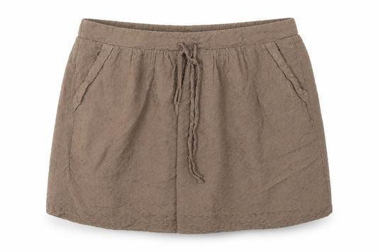 Front view of friday's project women’s brown geometric cotton swing skirt, size S, tie