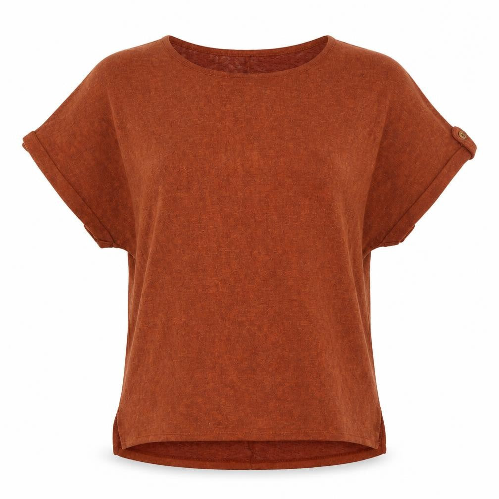 Front view of Pep&Co women’s brown 100% polyester tunic sweatshirt, size UK 8, pullover