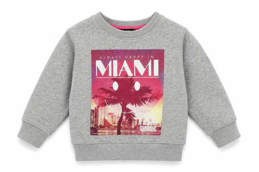 Front view of George girls’ grey cotton jumper, size 9-12, months pullover - miami
