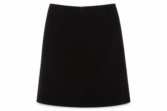 Front view of Essence women’s brown polyester maxi skirt, size UK 26, zip