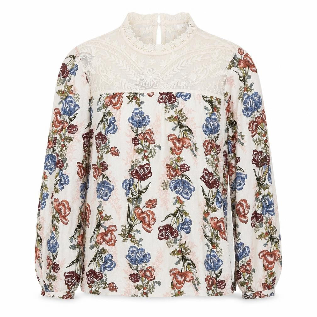 Front view of Marks & Spencer women’s multicoloured floral viscose basic blouse, size UK 10, high neck
