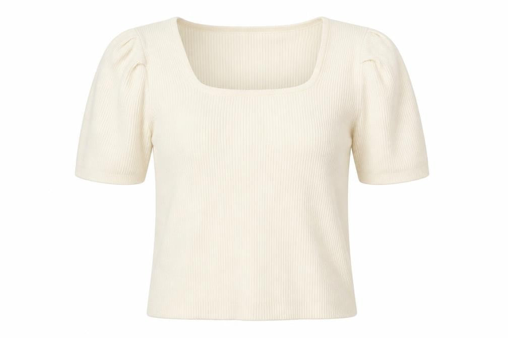 Front view of Primark women’s ivory square neck viscose jumper, size L