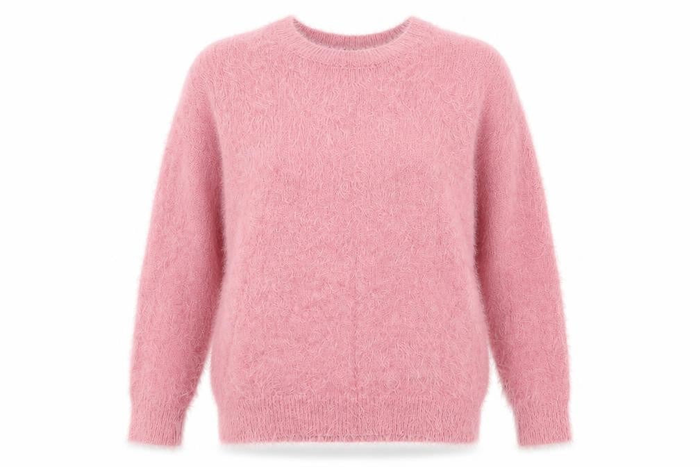 Front view of Fig women’s pink round neck nylon jumper, size S