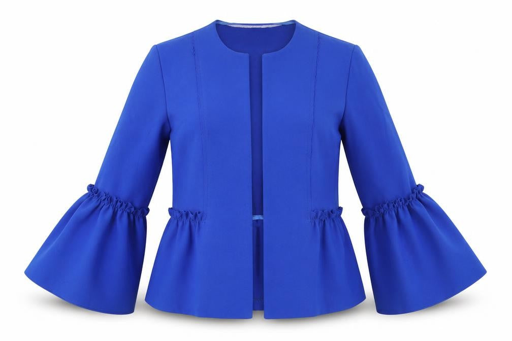 Front view of Topshop women’s blue jacket blazer, size UK 8