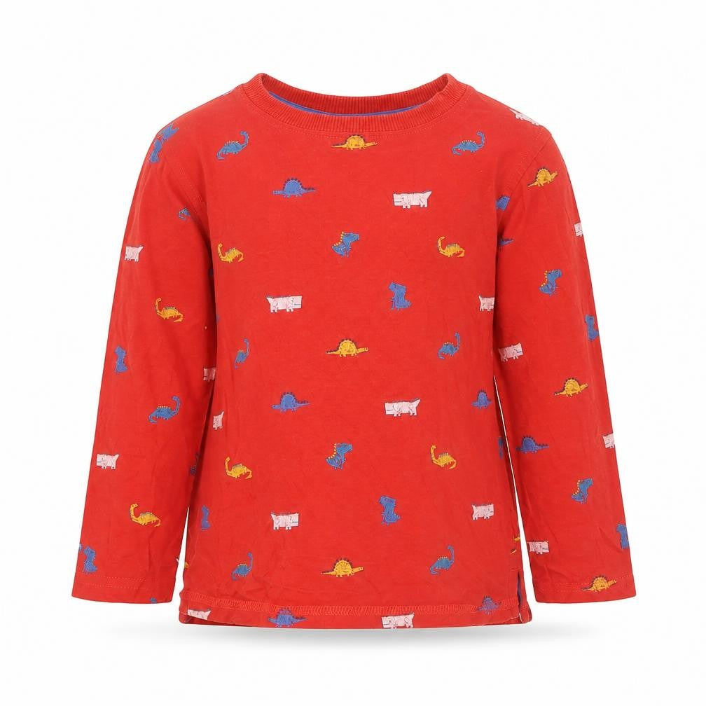 George Boys Red  100% Cotton Pullover T-Shirt Size 2-3 Years Crew Neck Pullover - Dinosaur