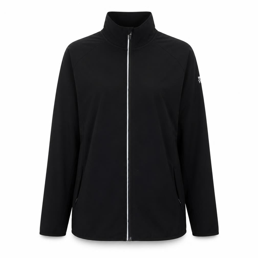 Front view of Crivit women’s black windbreaker jacket, size UK 14, zip