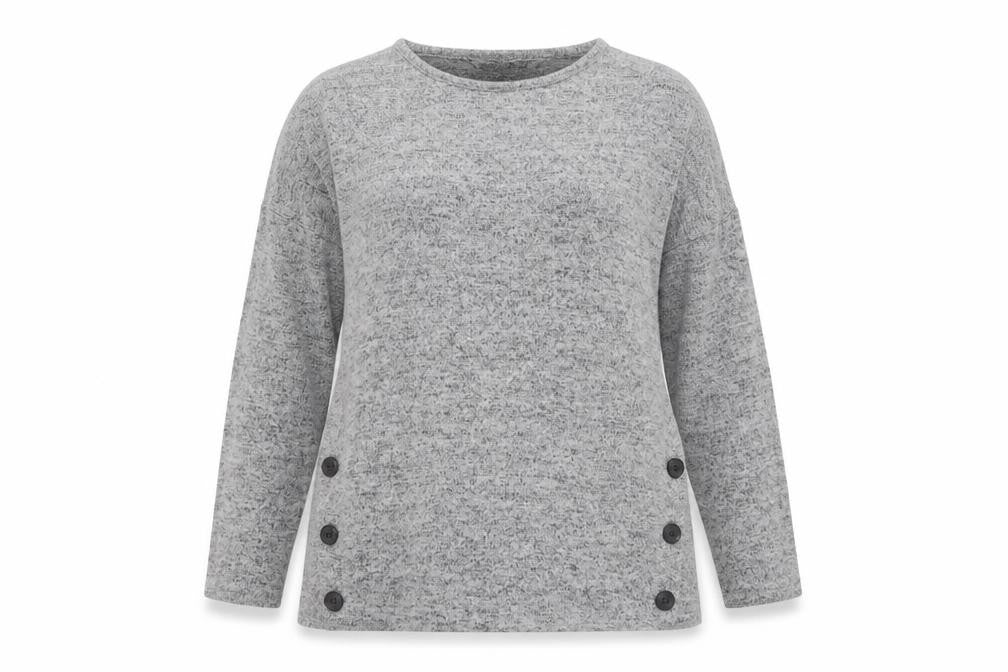 Front view of Peacocks women’s grey round neck viscose jumper, size UK 10