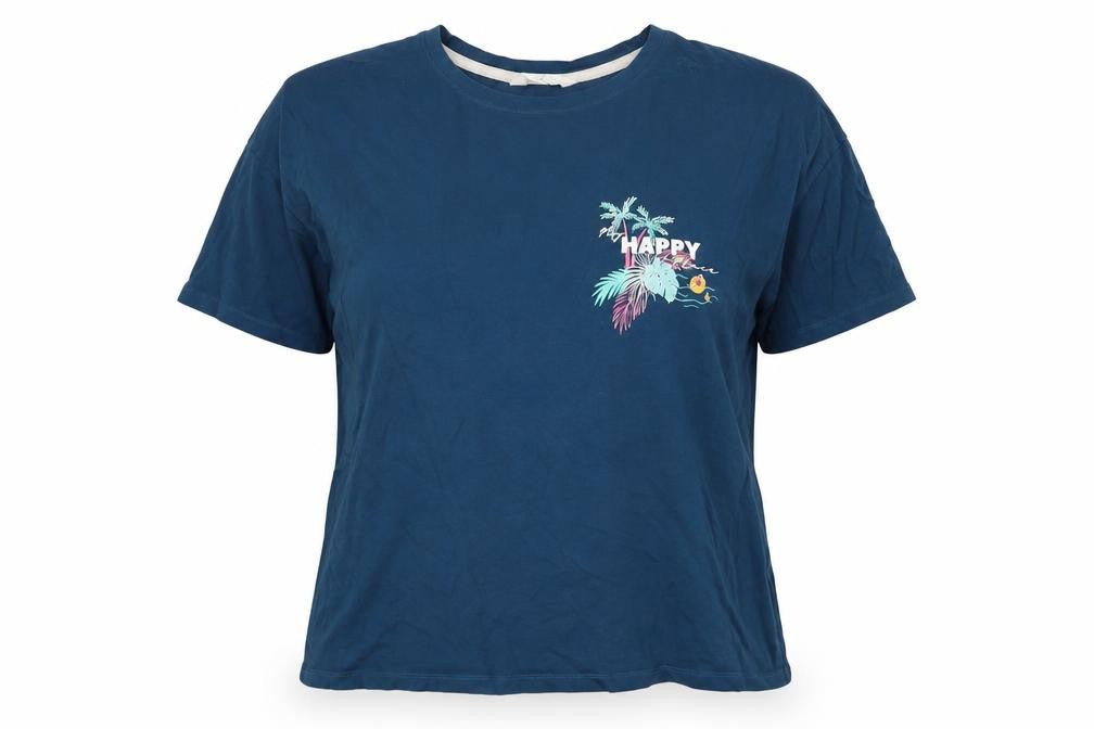 marksd Womens Blue  Cotton Basic T-Shirt Size 16 Round Neck - Happy, Loungewear