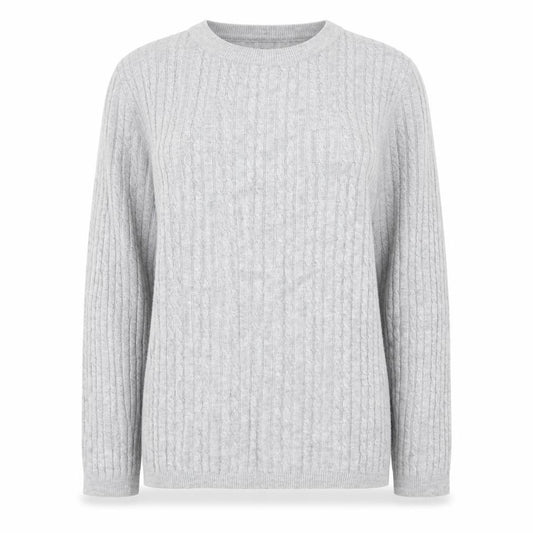 Front view of Atmosphere women’s grey round neck polyester jumper, size UK 12