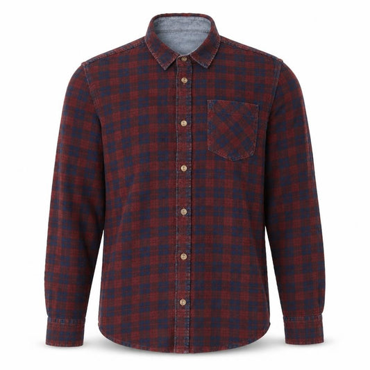 Front view of Brave Soul men’s multicoloured check cotton button-up, size S, collared