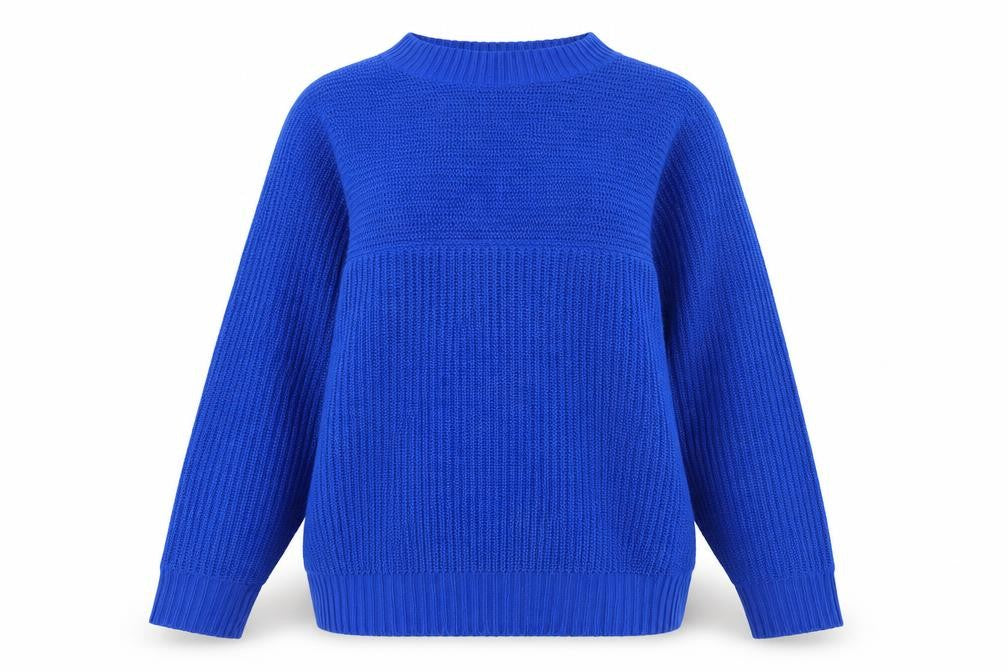 Front view of SHEIN women’s blue round neck acrylic jumper, size L