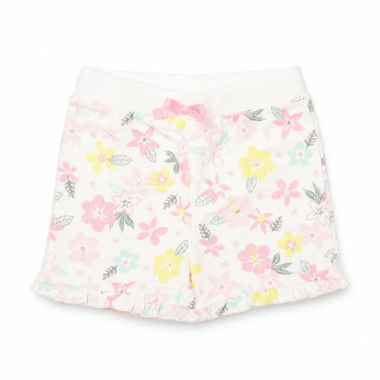Front view of So Cute girls’ multicoloured floral cotton cropped trousers, size 12-18, months tie