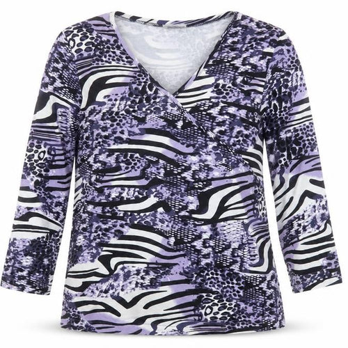 Gelco Womens Purple Animal Print Polyester Basic T-Shirt Size 12 V-Neck
