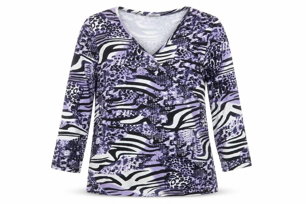 Gelco Womens Purple Animal Print Polyester Basic T-Shirt Size 12 V-Neck