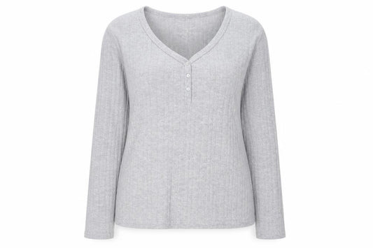 Front view of Primark women’s grey v-neck polyester jumper, size M