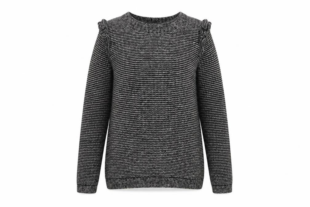 Front view of ESPRIT women’s grey crew neck acrylic jumper, size M