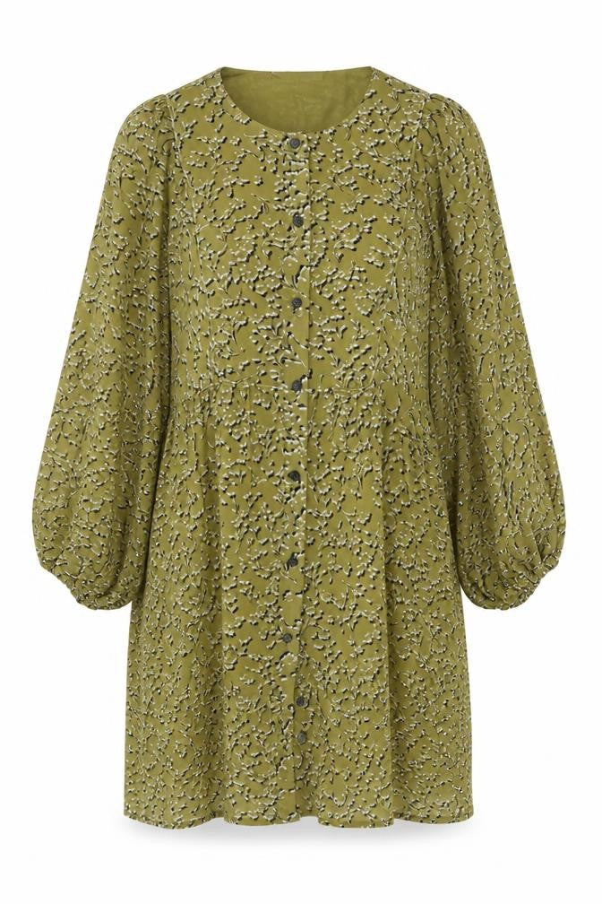 Soft Rebels Womens Green Floral Polyester Shift  Size S  Crew Neck Button