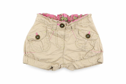 Front view of Dunnes Baby Beige Cotton Cropped Trousers, size 12-18, Months Button