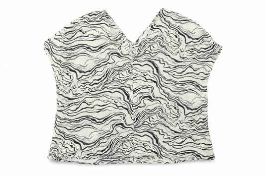 Front view of Primark women’s beige geometric polyester basic blouse, size UK 16, v-neck - marble effect