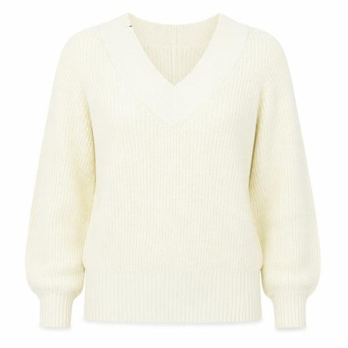 K Design Womens Ivory V-Neck  Cotton Pullover Jumper Size M