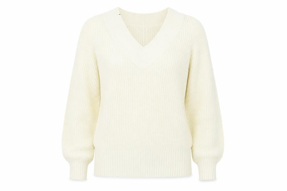 K Design Womens Ivory V-Neck  Cotton Pullover Jumper Size M