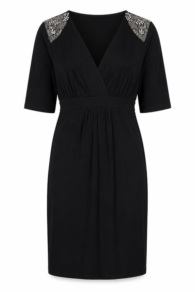 Dorothy Perkins Womens Black  Viscose Mini  Size 10  V-Neck Tie