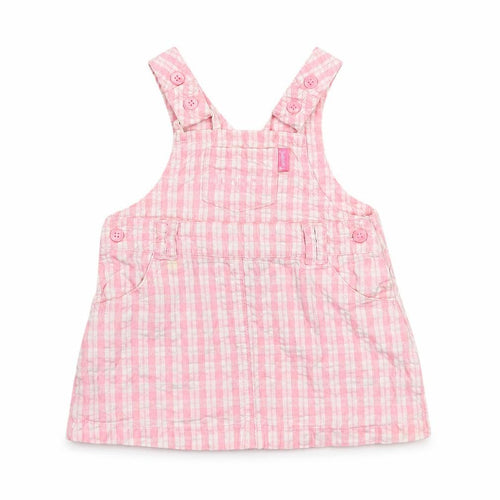 Designers Baby Pink Check Cotton Pinafore/Dungaree Dress  Size 0-3 Months  Square Neck