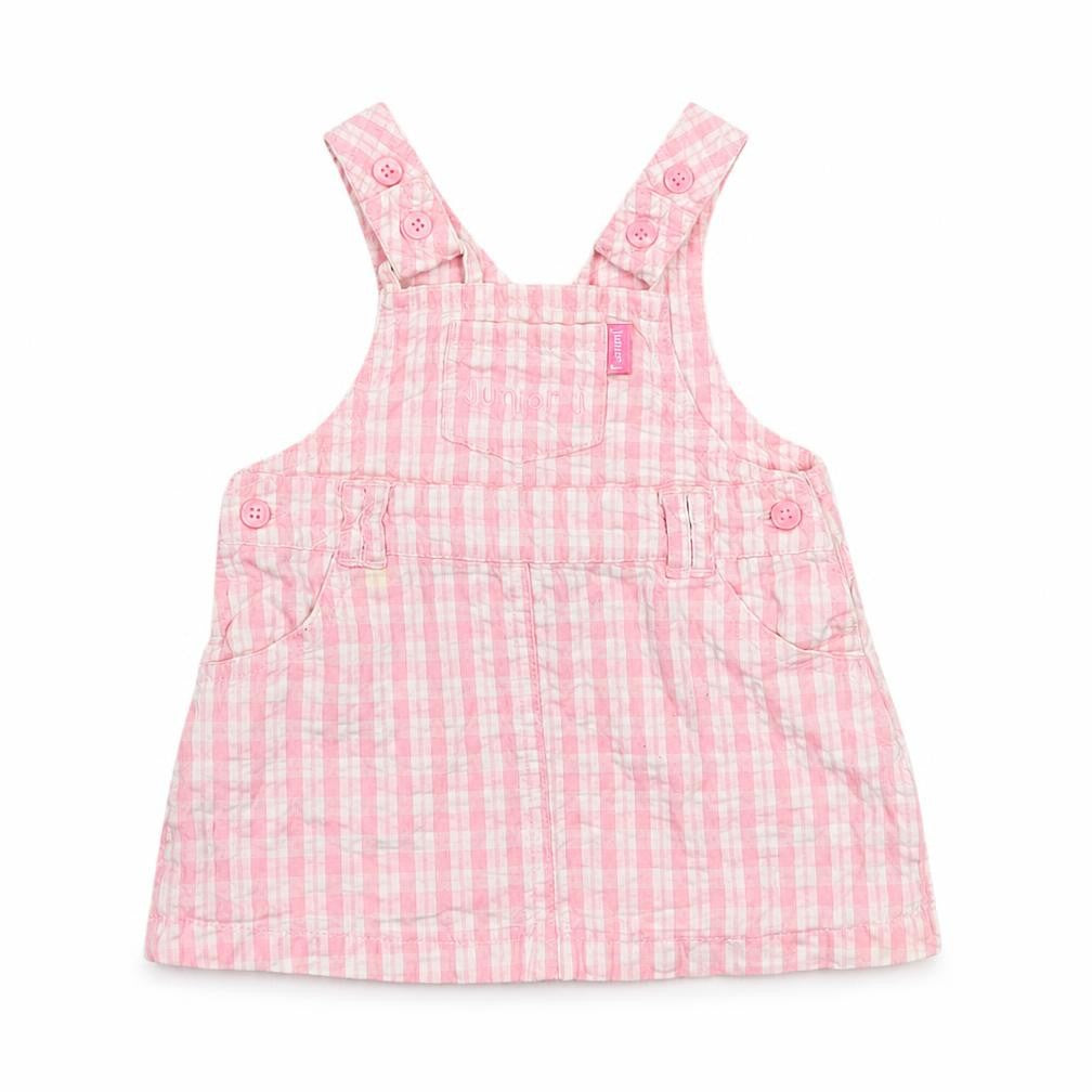 Designers Baby Pink Check Cotton Pinafore/Dungaree Dress  Size 0-3 Months  Square Neck