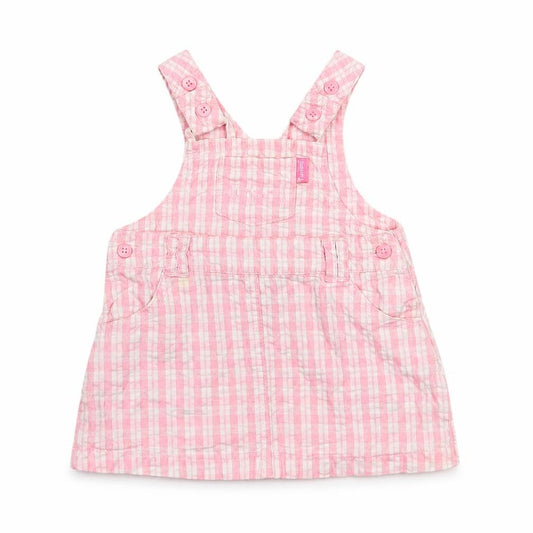 Front view of Designers Baby Pink Check Cotton Pinafore/Dungaree Dress, size 0-3, Months Square Neck