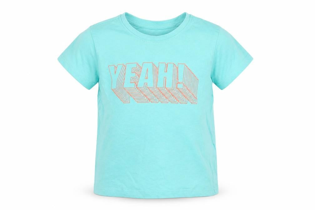 Front view of Primark boys’ blue cotton basic t-shirt, size 3-4, years round neck pullover - yeah