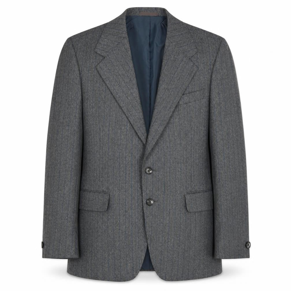 Preworn Mens Grey Striped Polyester Jacket Suit Jacket