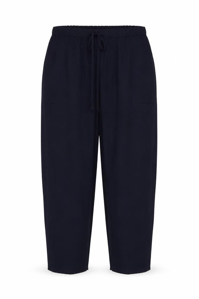 Front view of BIB women’s blue polyester trousers, size UK 18, 31-inch leg regular drawstring