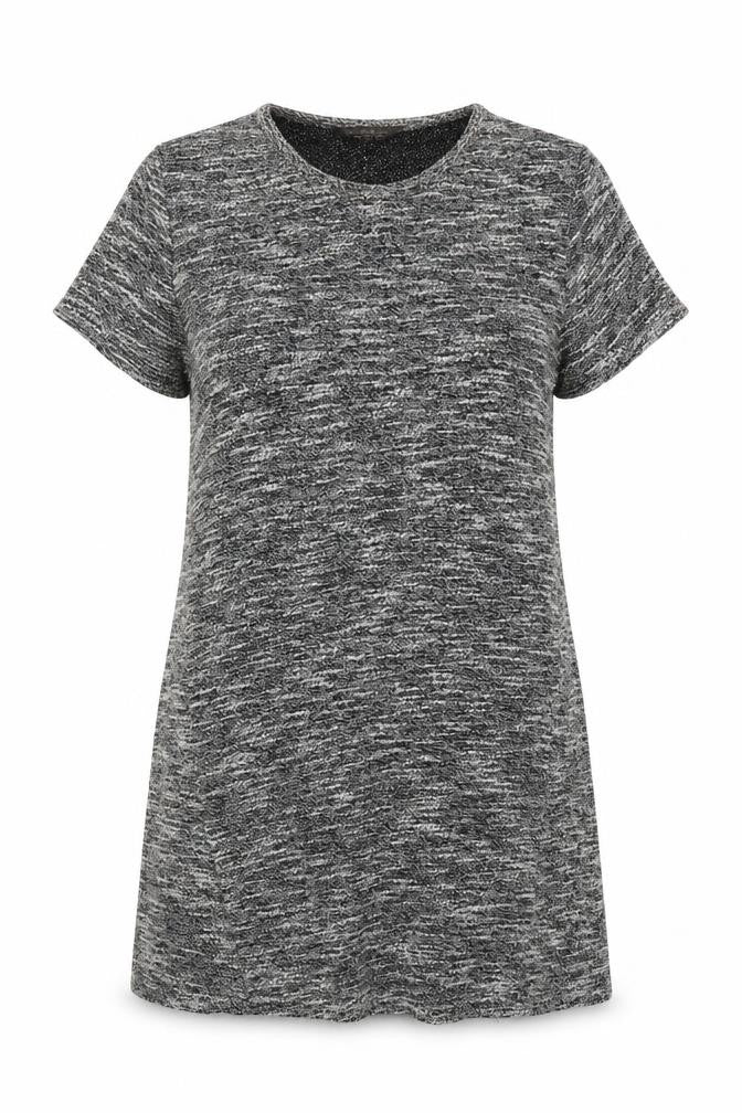 Front view of Miss Selfridge women’s grey round neck polyester jumper, size UK 8