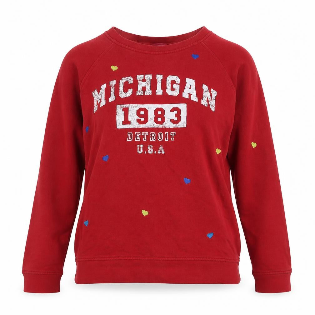 Front view of Next women’s red 100% cotton pullover sweatshirt, size XS, pullover - michigan