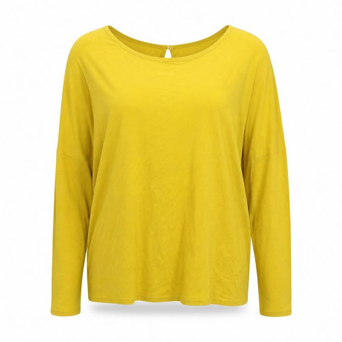 TWO FOR JOY Womens Yellow  Viscose Basic T-Shirt Size 8 Boat Neck