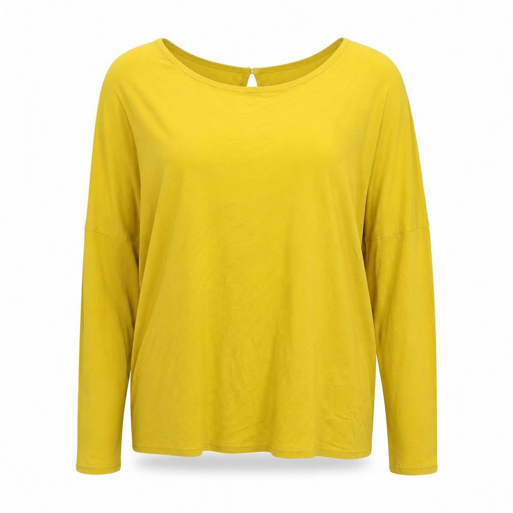 TWO FOR JOY Womens Yellow  Viscose Basic T-Shirt Size 8 Boat Neck