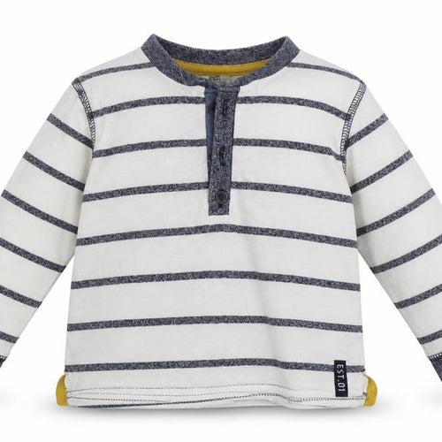 F&F Boys White Striped 100% Cotton Basic T-Shirt Size 3-6 Months Henley Button