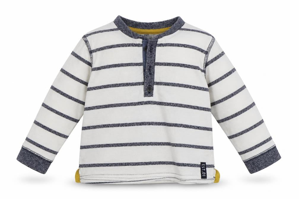 F&F Boys White Striped 100% Cotton Basic T-Shirt Size 3-6 Months Henley Button