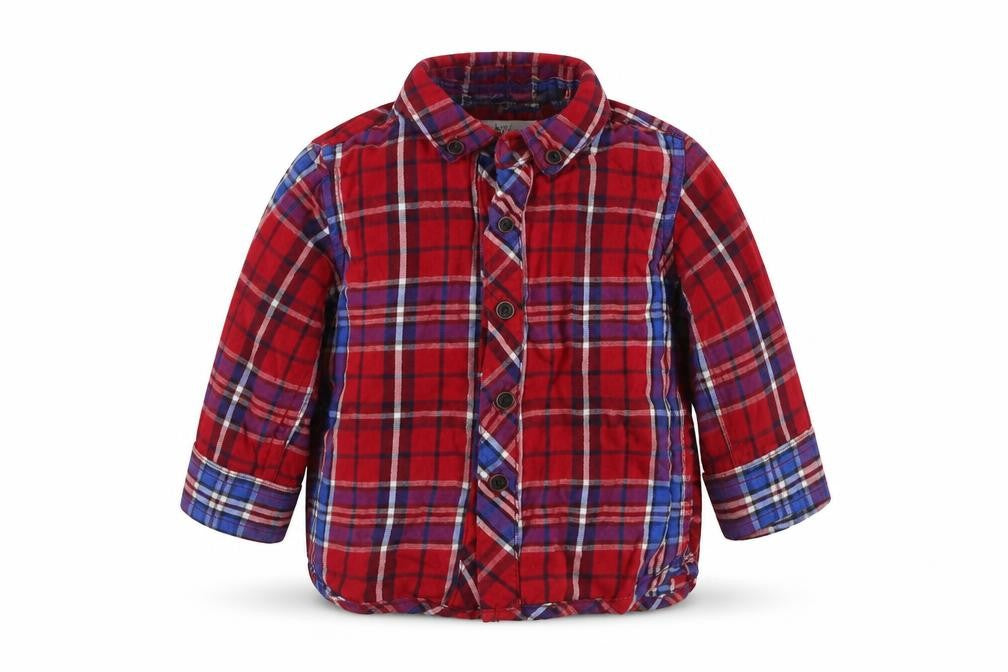 Next Boys Red Plaid 100% Cotton Basic Button-Up Size 3-6 Months Collared Button