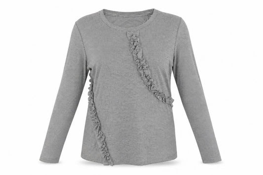 Front view of House of Fraser women’s multicoloured striped polyester basic blouse, size UK 8, roll neck
