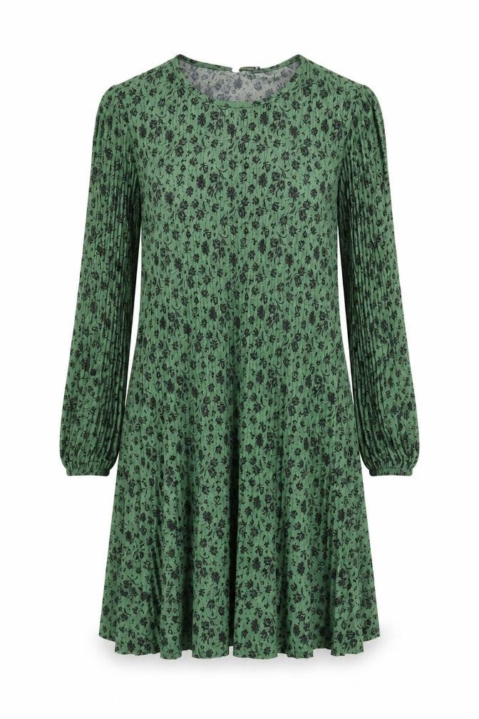 Stradivarius Womens Green Floral Polyester Skater Dress  Size S  Roll Neck