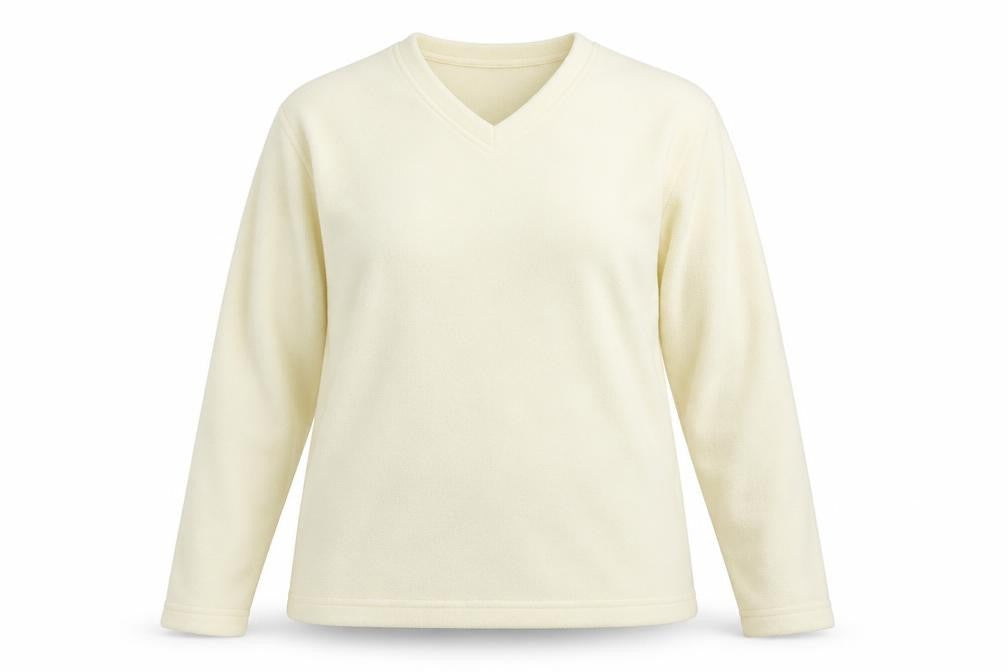 Front view of Sport women’s ivory polyester pullover sweatshirt, size UK 16, pullover