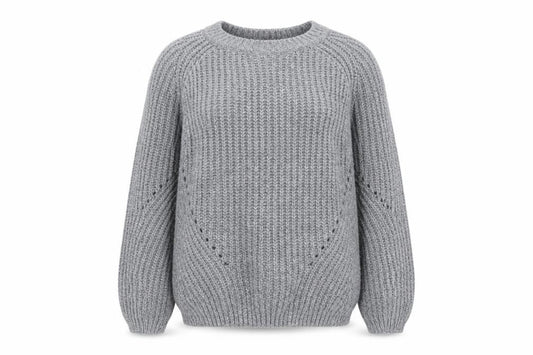 Front view of Primark women’s grey round neck polyester jumper, size S