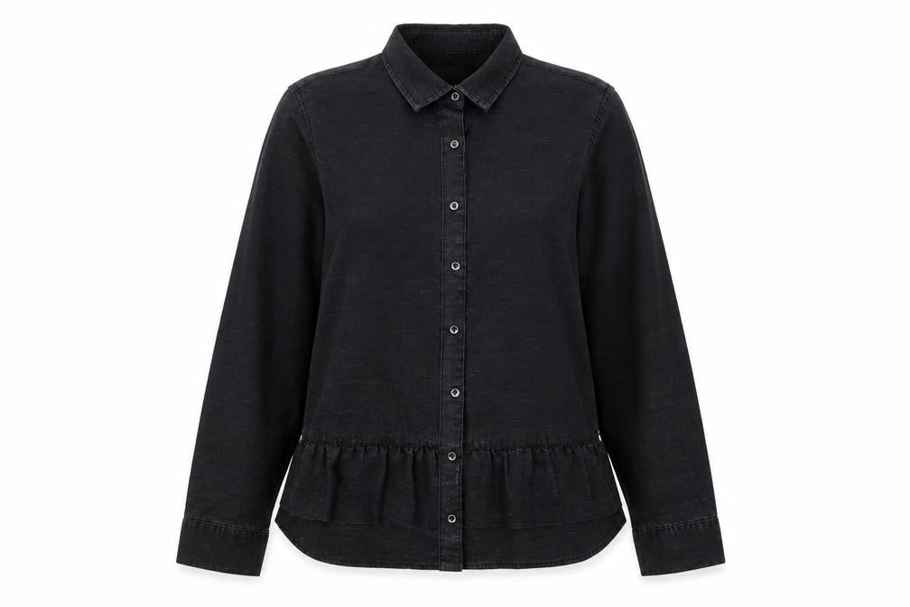 Front view of Next women’s grey polyester basic button-up, size UK 14, collared