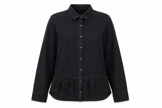 Front view of Next women’s grey polyester basic button-up, size UK 14, collared