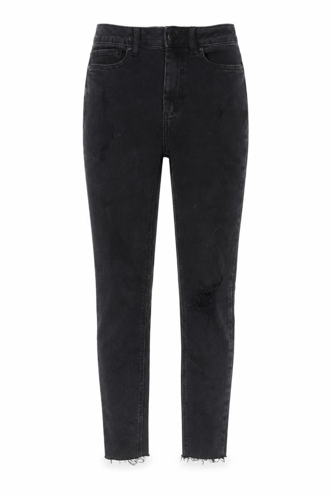 New Look Womens Black  Cotton Skinny Jeans Size 8 L26 in Regular Button - ripped detail